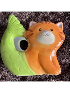 Boston Warehouse Purrmaid Ceramic Napkin Holder Orange Tabby Cat Mermaid 6x5
